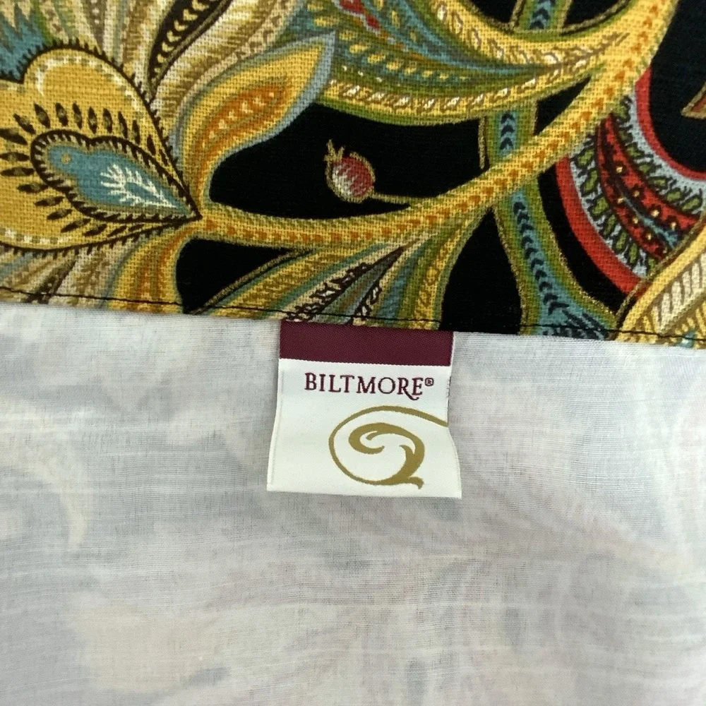 Biltmore Belk Floral Paisley Window Valances Set of 2 Black Multi Cotton Blend